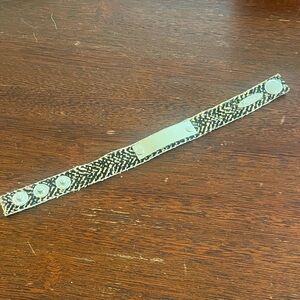 Plunder Zebra Print Leather Snap Bracelet. Silver-tone rectangular plate. NEW